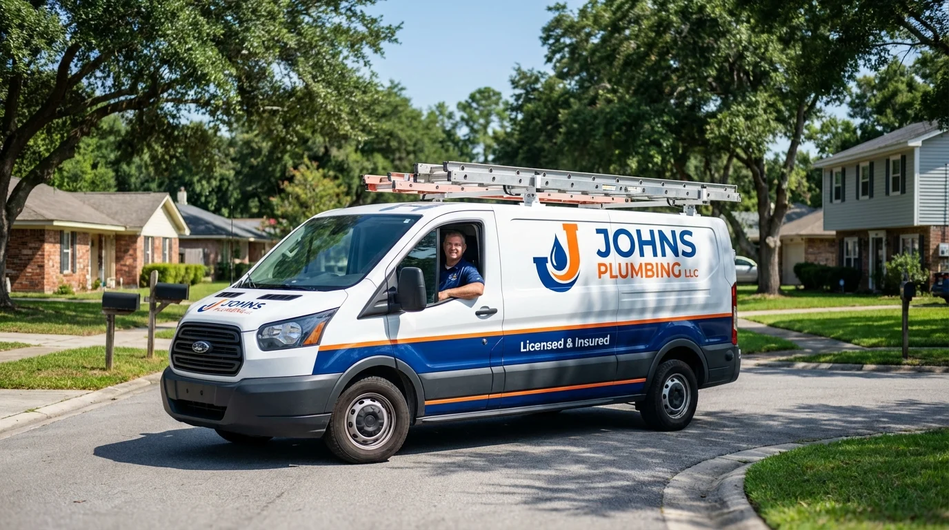 Johns Plumbing LLC service van in Oakhurst, OK