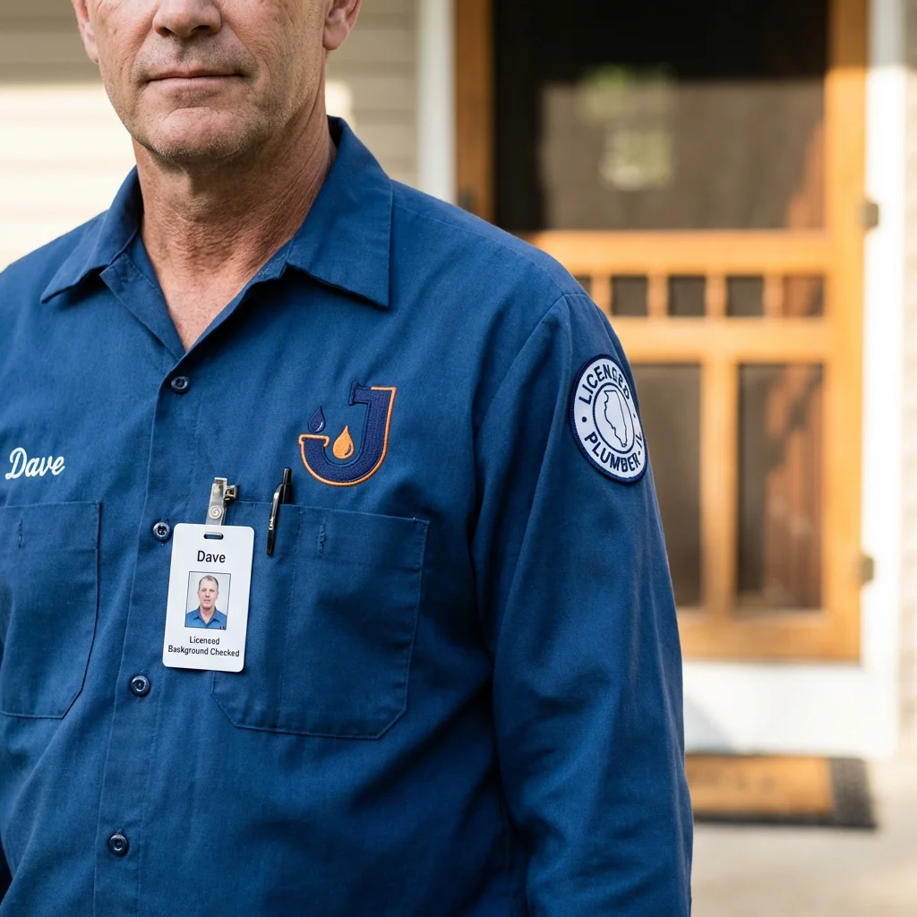 Licensed plumber showing ID badge in Oakhurst, OK