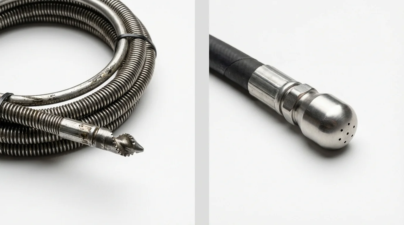 Drain snake cable and hydro jetting nozzle used for drain cleaning in Oakhurst, OK