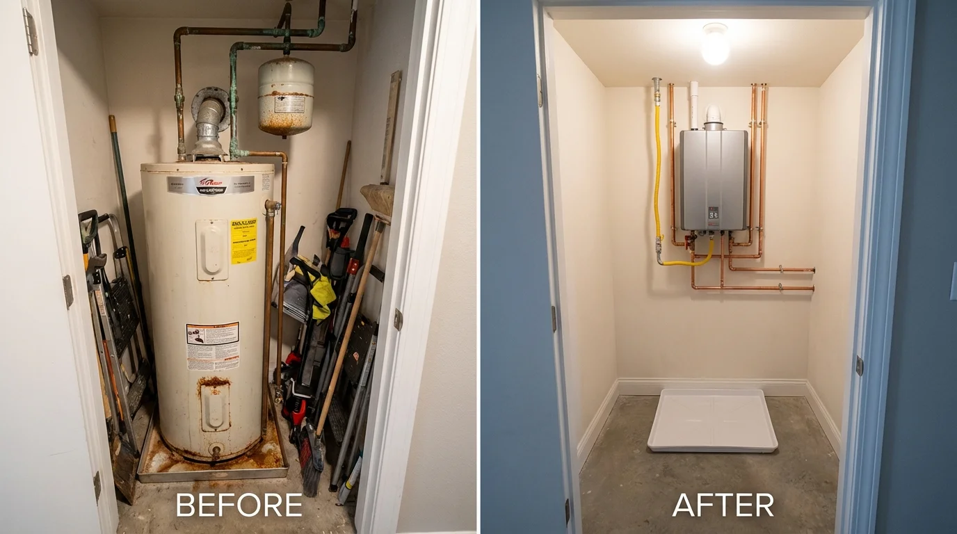 Tank water heater versus wall-mounted tankless unit comparison for Oakhurst, OK homeowners