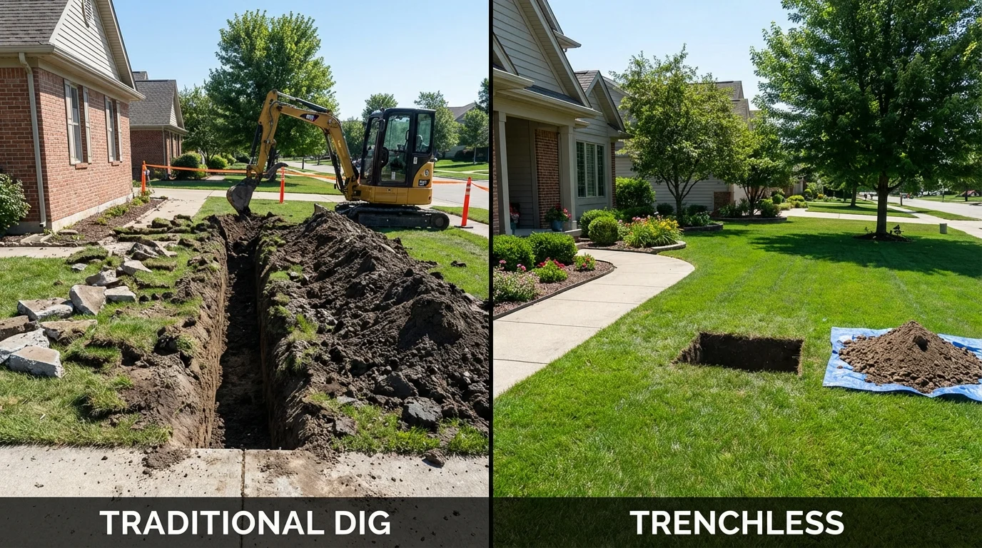 Trenchless sewer repair with minimal yard damage versus traditional excavation in Oakhurst, OK